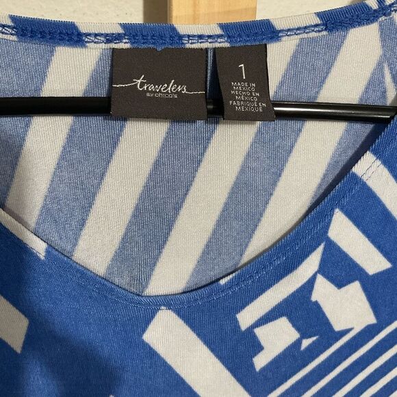 Chico’s travelers classic blue white angled striped maxi dress stretchy size one - Picture 4 of 9